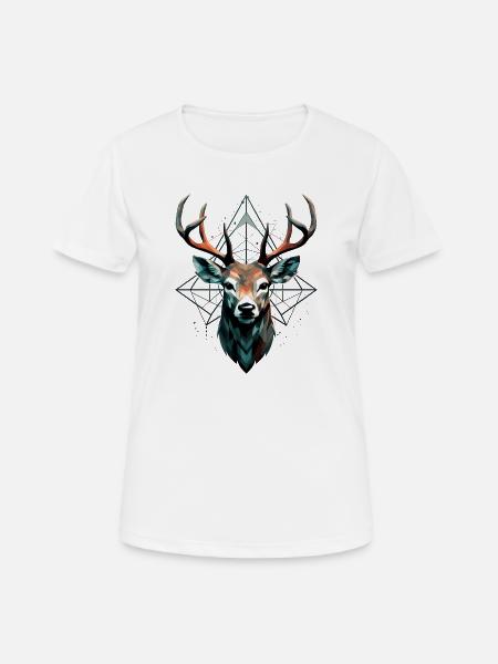 Geometrischer Hirsch mit geometrischen Mustern - Frauen T-Shirt atmungsaktiv - Weiß