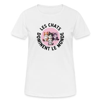 Les chats dominent le monde conspiration des chats - T-shirt respirant Femme - blanc - Devant - AI Model Female 172 dark (172cm)