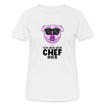 Chef Spruch mit Schwein Motiv - Frauen T-Shirt atmungsaktiv - Weiß - Vorne - AI Model Female 172 dark (172cm)