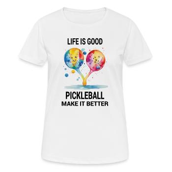 Das Leben ist gut. Pickleball mach's besser - Frauen T-Shirt atmungsaktiv - Weiß - Vorne - AI Model Female 172 dark (172cm)