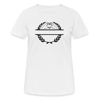 Handgeste des Herzens "Ich liebe dich" im Lorbeerkranz - Frauen T-Shirt atmungsaktiv - Weiß - Vorne - AI Model Female 172 dark (172cm)