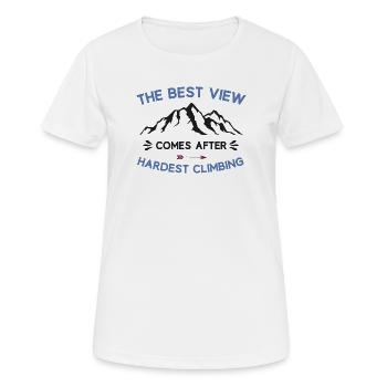 Berge - Die beste Aussicht kommt nach härtester Härte - Frauen T-Shirt atmungsaktiv - Weiß - Vorne - AI Model Female 172 dark (172cm)