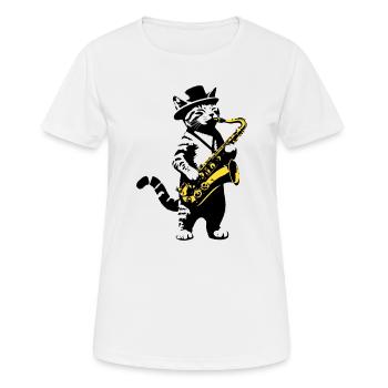 Cat Saxophone Music Street Art Stencils Style - Women's Breathable T-Shirt - white - Front - AI Model Female 172 dark (172cm)