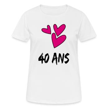 40. 40 ANS. 40e ANNIVERSAIRE. ANNIVERSAIRE 40 ANS. - T-shirt respirant Femme - blanc - Devant - AI Model Female 172 dark (172cm)