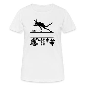 Taucher Unterwasser mit Fischen und Korallen - Frauen T-Shirt atmungsaktiv - Weiß - Vorne - AI Model Female 172 dark (172cm)