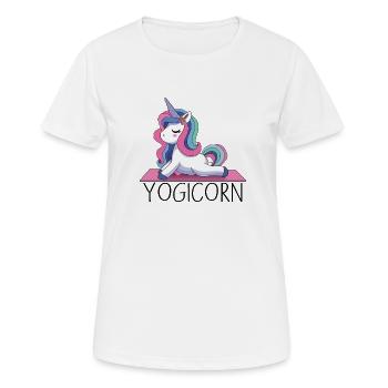 Yogicorn – Yoga Licorn Humor Design - T-shirt respirant Femme - blanc - Devant - AI Model Female 172 dark (172cm)