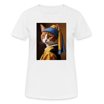 Le chat à la perle boucle d’oreille - T-shirt respirant Femme - blanc - Devant - AI Model Female 172 dark (172cm)
