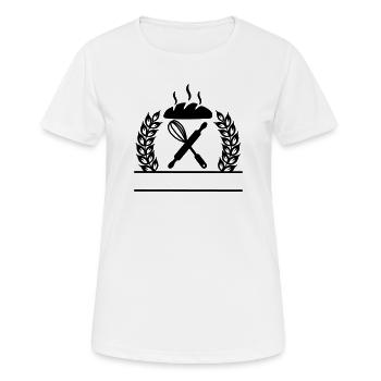 Getreidekranz mit Nudelholz, Schneebesen und Brot - Frauen T-Shirt atmungsaktiv - Weiß - Vorne - AI Model Female 172 dark (172cm)