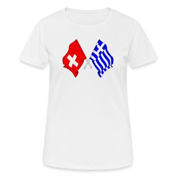 Flagge der Schweiz und Flagge Griechenland - Frauen T-Shirt atmungsaktiv - Weiß - Vorne - AI Model Female 172 dark (172cm)