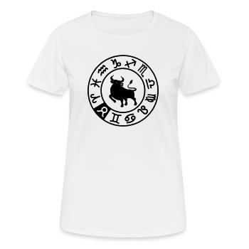 Signe du zodiaque Taureau dans le cercle des douze signes - T-shirt respirant Femme - blanc - Devant - AI Model Female 172 dark (172cm)
