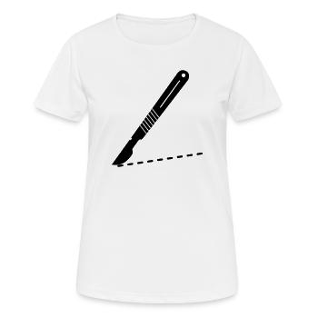Lames de scalpel avec ligne de coupe - T-shirt respirant Femme - blanc - Devant - AI Model Female 172 dark (172cm)