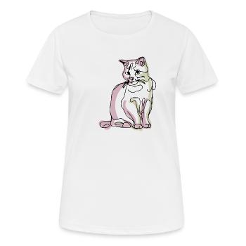 Katze- Ein-Strich-Zeichnung - Frauen T-Shirt atmungsaktiv - Weiß - Vorne - AI Model Female 172 dark (172cm)