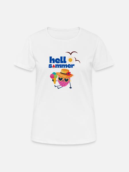 Sommerlicher Erdbeeren und Eis Cartoon - Andningsaktiv T-shirt dam - vit