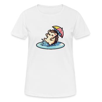 Hedgehog Puddle Party: The Rainy Day Reveler - Women's Breathable T-Shirt - white - Front - AI Model Female 172 dark (172cm)