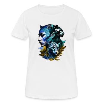 Léopard au visage féminin légendaire - T-shirt respirant Femme - blanc - Devant - AI Model Female 172 dark (172cm)