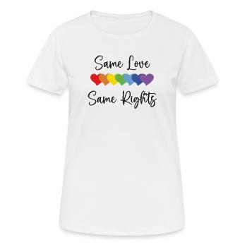 LGBTQ Pride Month - Gleiche Liebe, gleiche Rechte - Frauen T-Shirt atmungsaktiv - Weiß - Vorne - AI Model Female 172 dark (172cm)