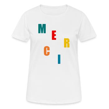 MAÎTRESSE. MAITRE. MERCI. MERCI MAÎTRESSE - T-shirt respirant Femme - blanc - Devant - AI Model Female 172 dark (172cm)