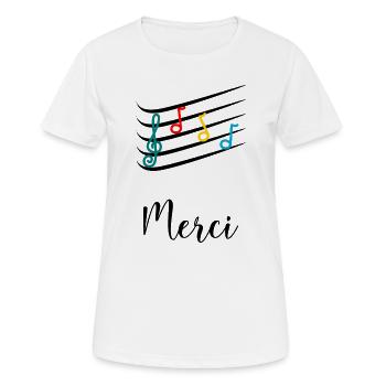 MAÎTRESSE. MAITRE. MERCI. MERCI MAÎTRESSE - T-shirt respirant Femme - blanc - Devant - AI Model Female 172 dark (172cm)
