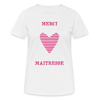 MERCI. MAÎTRESSE. MAÎTRE. MERCI MAÎTRESSE. MERCI. - T-shirt respirant Femme - blanc - Devant - AI Model Female 172 dark (172cm)