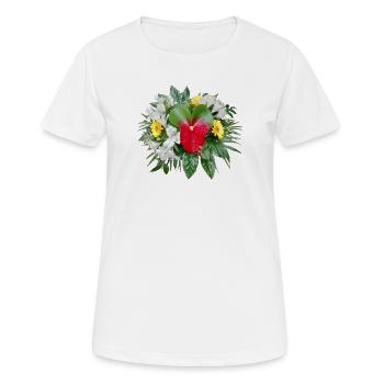 BOUQUET OF FLOWERS WITH FLAMINGO FLOWER - Women's Breathable T-Shirt - white - Front - AI Model Female 172 dark (172cm)