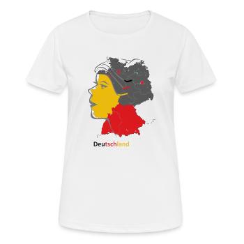 Deutscher Landkartenstil mit Nationalfarben - Frauen T-Shirt atmungsaktiv - Weiß - Vorne - AI Model Female 172 dark (172cm)
