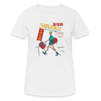 Shinjuku Shopping - Frauen T-Shirt atmungsaktiv - Weiß - Vorne - AI Model Female 172 dark (172cm)