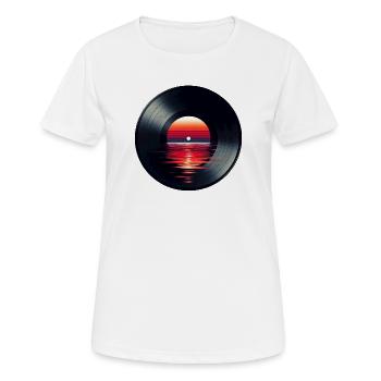 Vinyl LP Musikschallplatte, Retro Sonnenuntergang - Frauen T-Shirt atmungsaktiv - Weiß - Vorne - AI Model Female 172 dark (172cm)