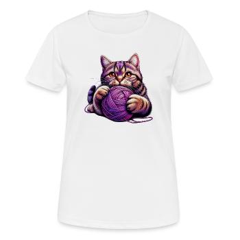 Le chat joue avec une pelote de laine - T-shirt respirant Femme - blanc - Devant - AI Model Female 172 dark (172cm)