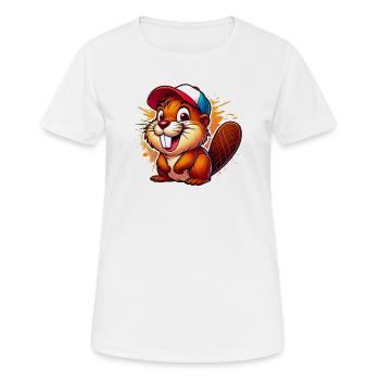 Beaver with baseball cap - Women's Breathable T-Shirt - white - Front - AI Model Female 172 dark (172cm)