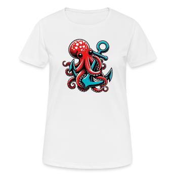 Une pieuvre étreint une ancre - T-shirt respirant Femme - blanc - Devant - AI Model Female 172 dark (172cm)