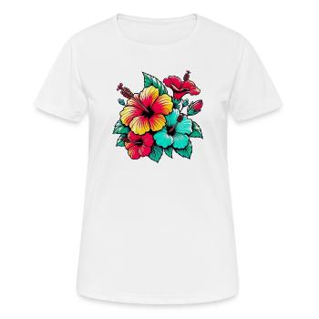 Fleurs d’hibiscus - T-shirt respirant Femme - blanc - Devant - AI Model Female 172 dark (172cm)
