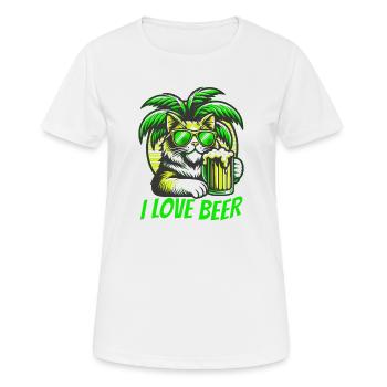 I LOVE BEER Katze unter Palmen mit Bier. - Frauen T-Shirt atmungsaktiv - Weiß - Vorne - AI Model Female 172 dark (172cm)