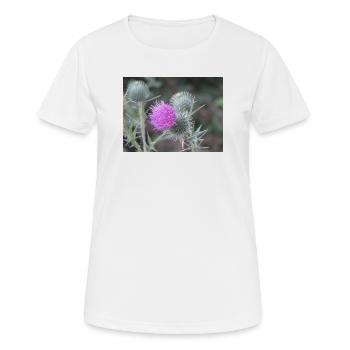 Violetten Distelblüten-Muster - Frauen T-Shirt atmungsaktiv - Weiß - Vorne - AI Model Female 172 dark (172cm)
