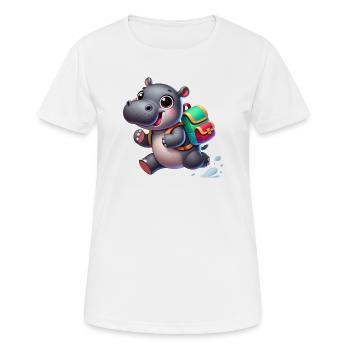 Start of school with hippopotamus:Hippopotamus for school beginners - Women's Breathable T-Shirt - white - Front - AI Model Female 172 dark (172cm)