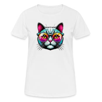 Kater mit Sonnenbrille - Frauen T-Shirt atmungsaktiv - Weiß - Vorne - AI Model Female 172 dark (172cm)