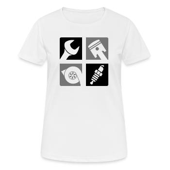 Wrench Piston Turbo Spark Plug Emblem - Women's Breathable T-Shirt - white - Front - AI Model Female 172 dark (172cm)