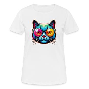 Kater mit Sonnenbrille - Frauen T-Shirt atmungsaktiv - Weiß - Vorne - AI Model Female 172 dark (172cm)