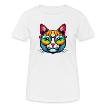 Kater mit Sonnenbrille - Frauen T-Shirt atmungsaktiv - Weiß - Vorne - AI Model Female 172 dark (172cm)