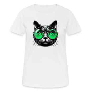 Kater mit Brille - Frauen T-Shirt atmungsaktiv - Weiß - Vorne - AI Model Female 172 dark (172cm)