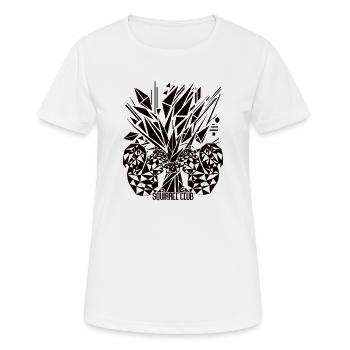 Lebensbaum mit Eichhörnchen – Geometrisches Design - Frauen T-Shirt atmungsaktiv - Weiß - Vorne - AI Model Female 172 dark (172cm)