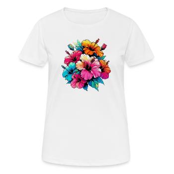 Fleurs d’hibiscus - T-shirt respirant Femme - blanc - Devant - AI Model Female 172 dark (172cm)