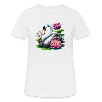 Cygne décoré de fleurs de lotus - T-shirt respirant Femme - blanc - Devant - AI Model Female 172 dark (172cm)
