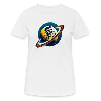 Radfahrer auf dem Saturn - Frauen T-Shirt atmungsaktiv - Weiß - Vorne - AI Model Female 172 dark (172cm)
