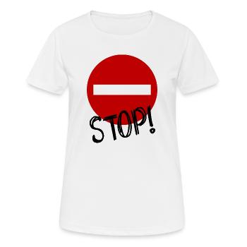STOP. PANNEAU. PAPA. MOTO. DRÔLE. VOITURE - T-shirt respirant Femme - blanc - Devant - AI Model Female 172 dark (172cm)