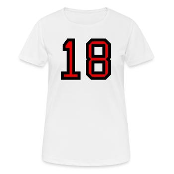 18. 18 ANS. 18e ANNIVERSAIRE. ANNIVERSAIRE 18 ANS. - T-shirt respirant Femme - blanc - Devant - AI Model Female 172 dark (172cm)