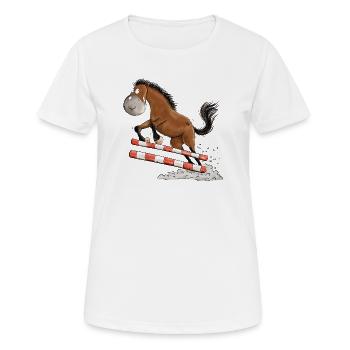 Cheval de tournoi de saut d’obstacles drôle - T-shirt respirant Femme - blanc - Devant - AI Model Female 172 dark (172cm)