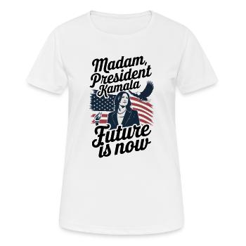 MADAME LA PRÉSIDENTE KAMALA, L’AVENIR, C’EST MAINTENANT - T-shirt respirant Femme - blanc - Devant - AI Model Female 172 dark (172cm)
