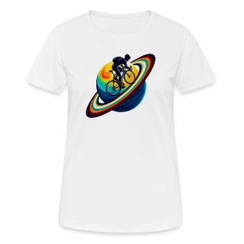 Radfahrer auf dem Saturn - Frauen T-Shirt atmungsaktiv - Weiß - Vorne - AI Model Female 172 dark (172cm)