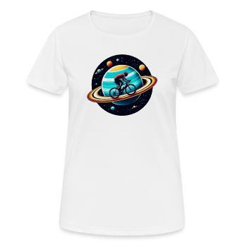 Radfahrer auf dem Saturn - Frauen T-Shirt atmungsaktiv - Weiß - Vorne - AI Model Female 172 dark (172cm)