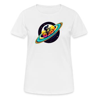 Radfahrer auf dem Saturn - Frauen T-Shirt atmungsaktiv - Weiß - Vorne - AI Model Female 172 dark (172cm)